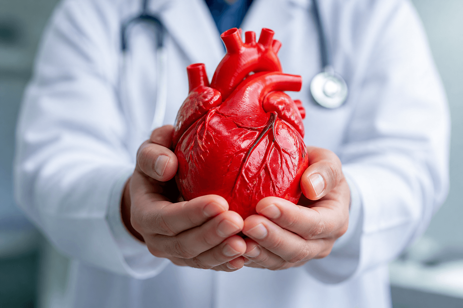 Cardiologist holding a heart model